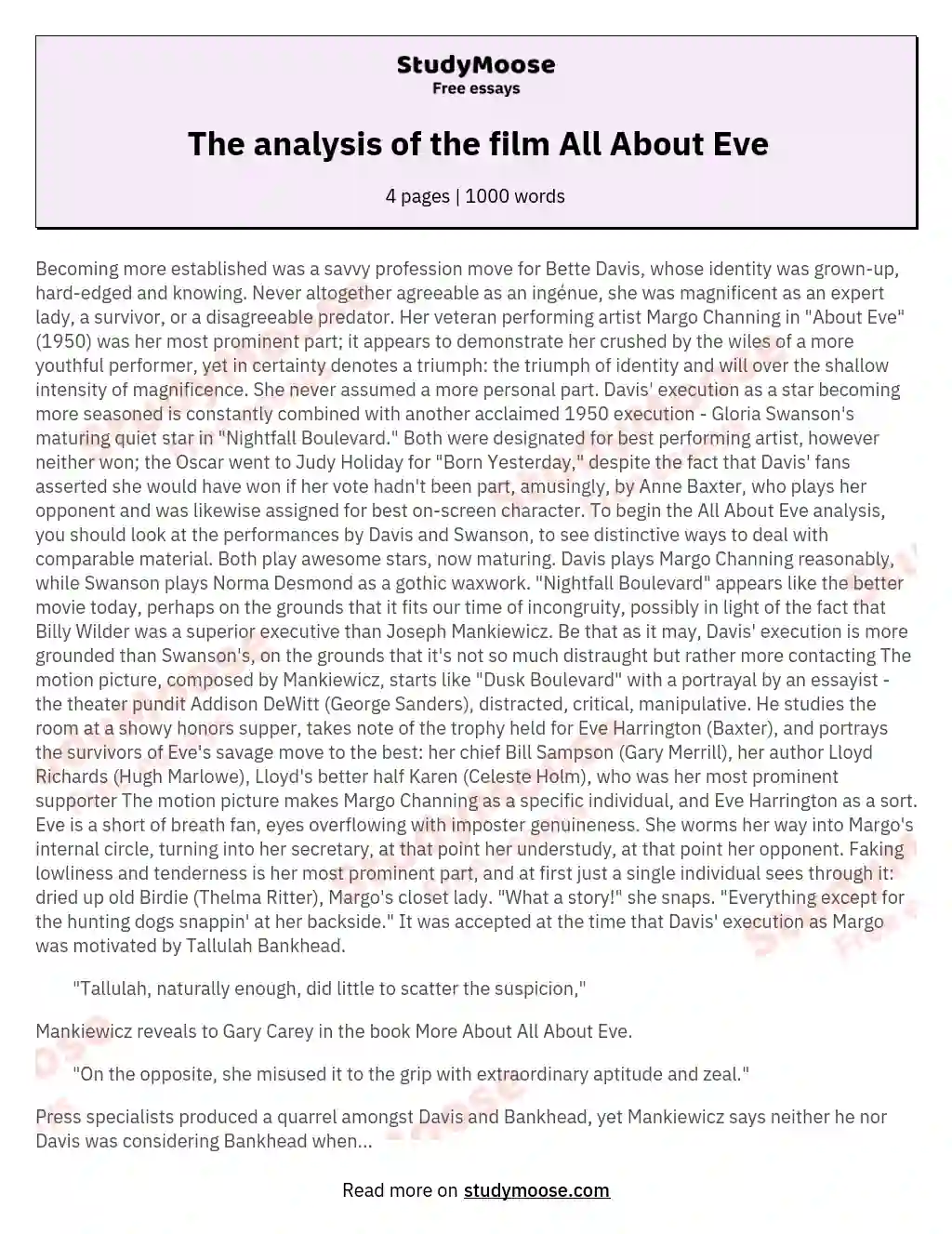 The analysis of the film All About Eve essay