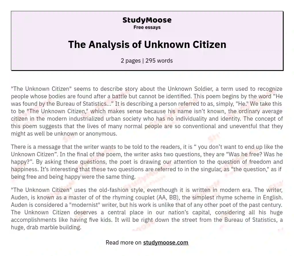 The Analysis of Unknown Citizen