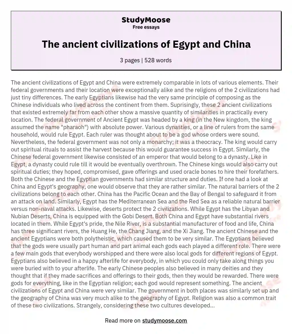 The ancient civilizations of Egypt and China essay