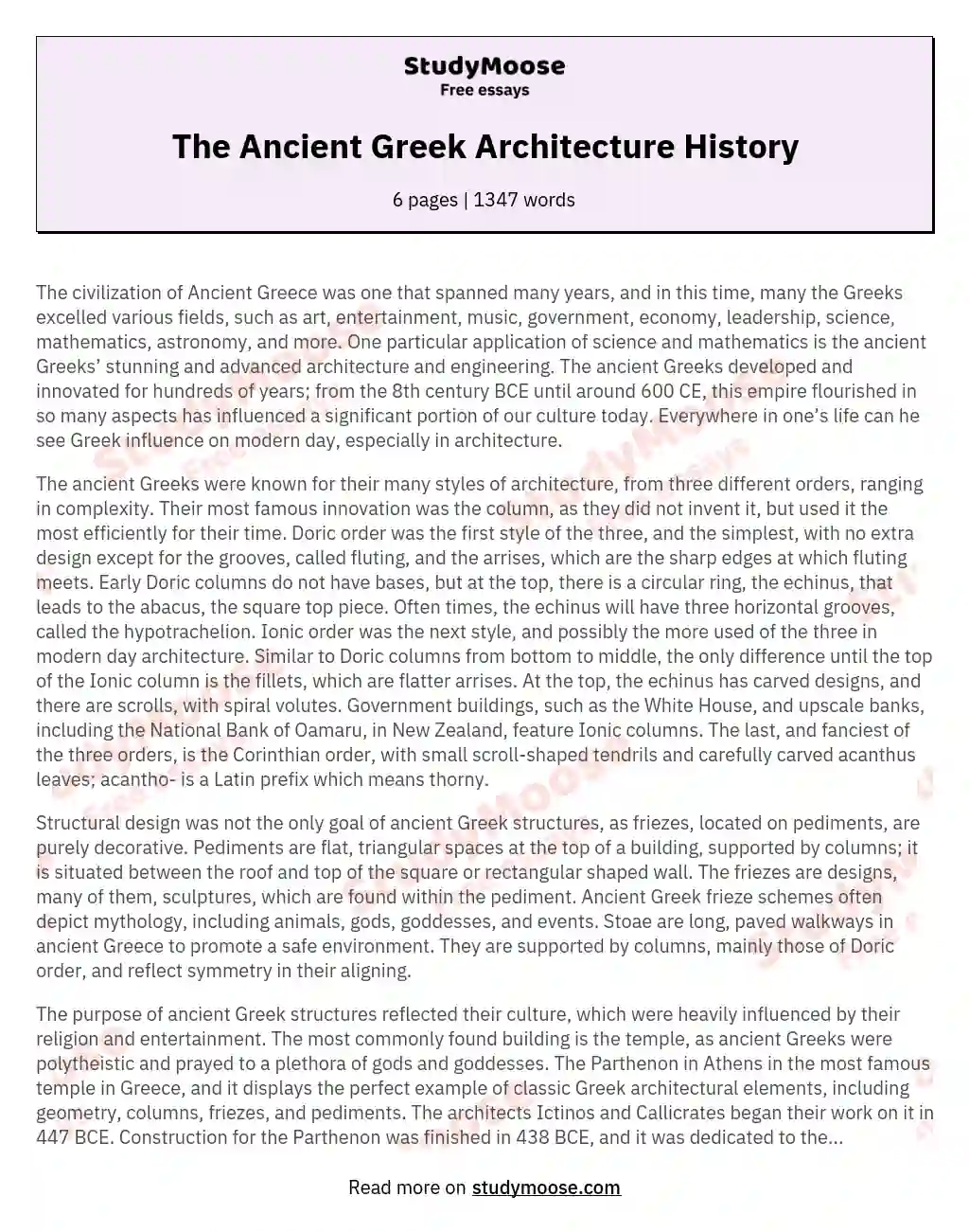 Influence of Ancient Greek Architecture on Modern Buildings essay