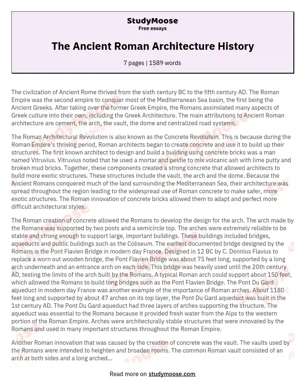 The Ancient Roman Architecture History essay