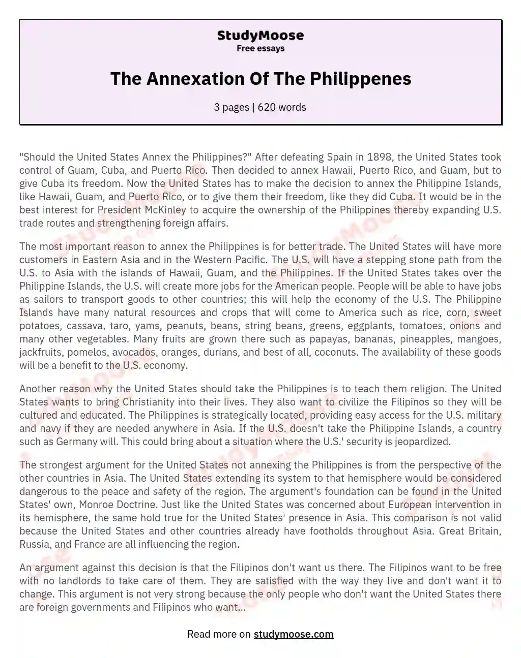 The Annexation Of The Philippenes essay