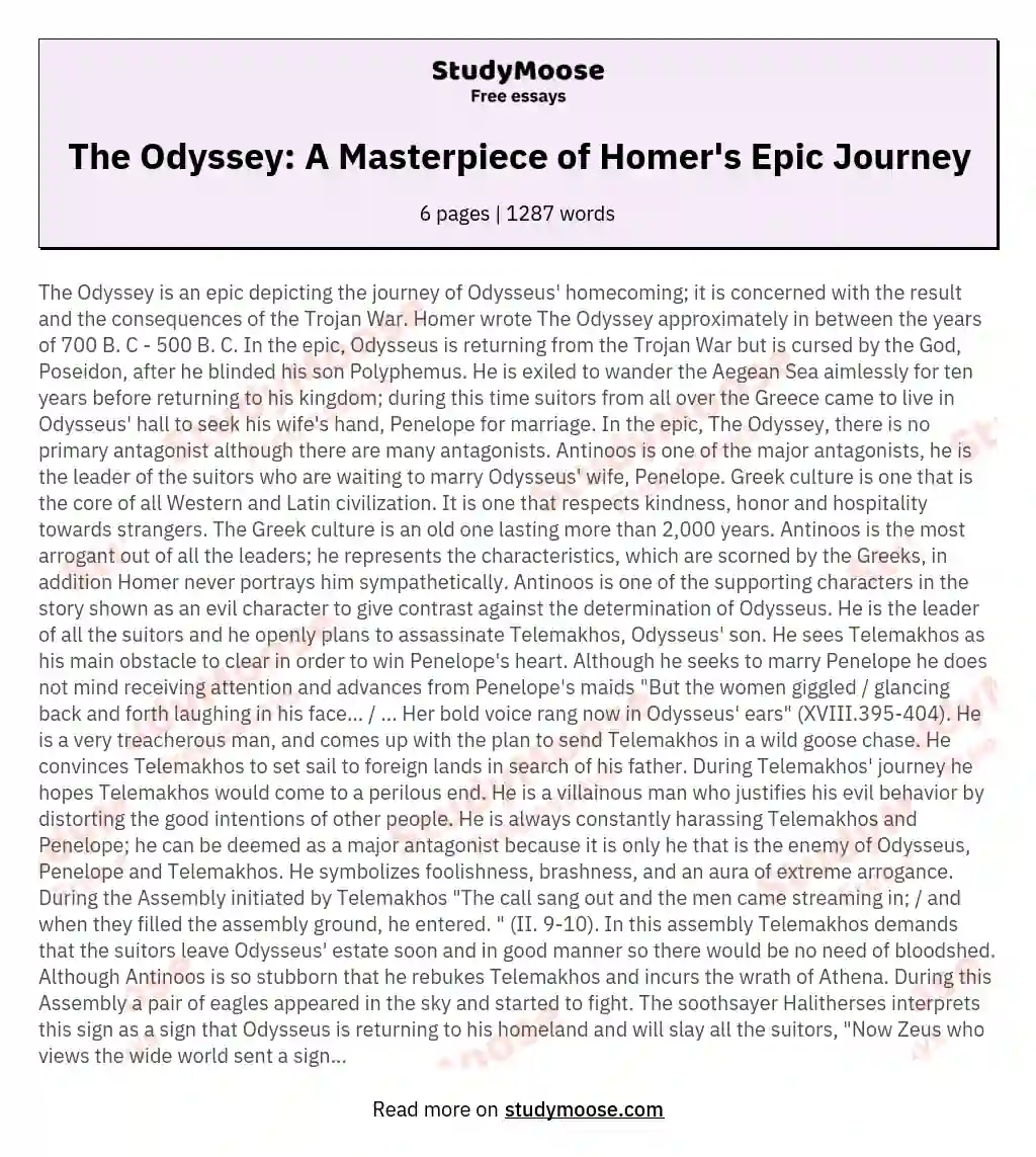 The Odyssey: A Masterpiece of Homer's Epic Journey essay