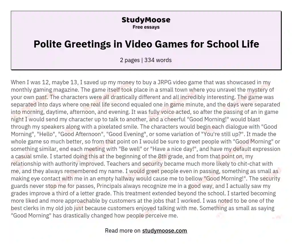 Polite Greetings in Video Games for School Life essay