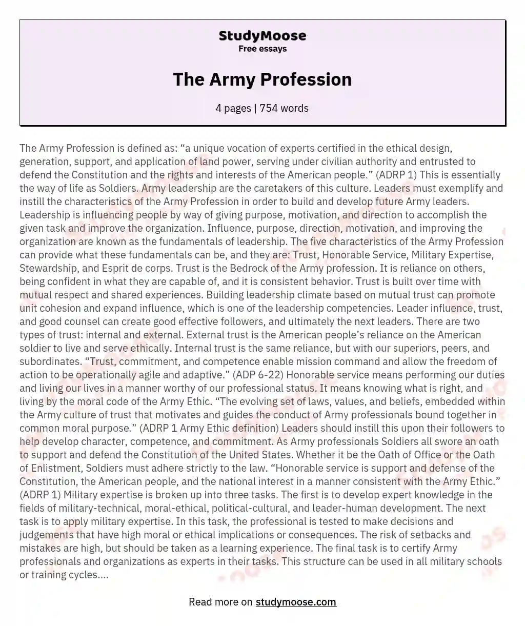 my future profession military essay