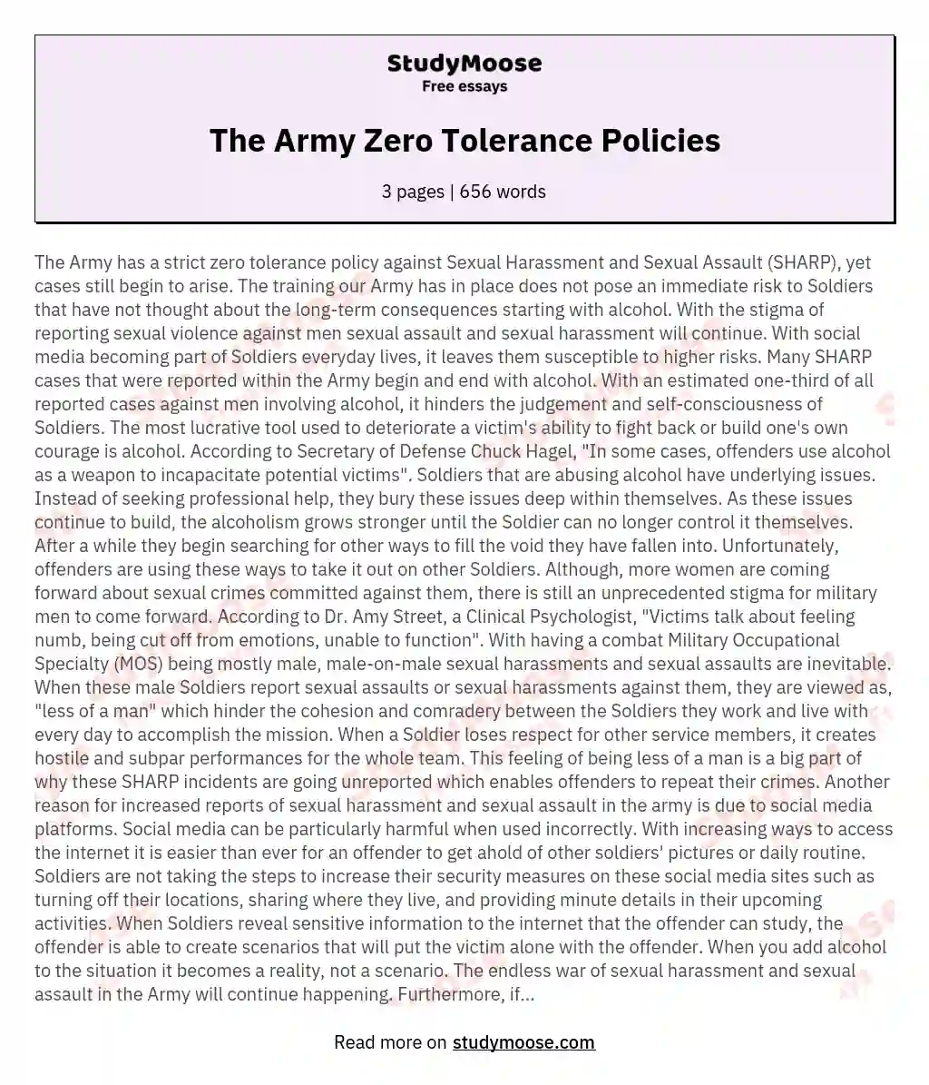 The Army Zero Tolerance Policies essay