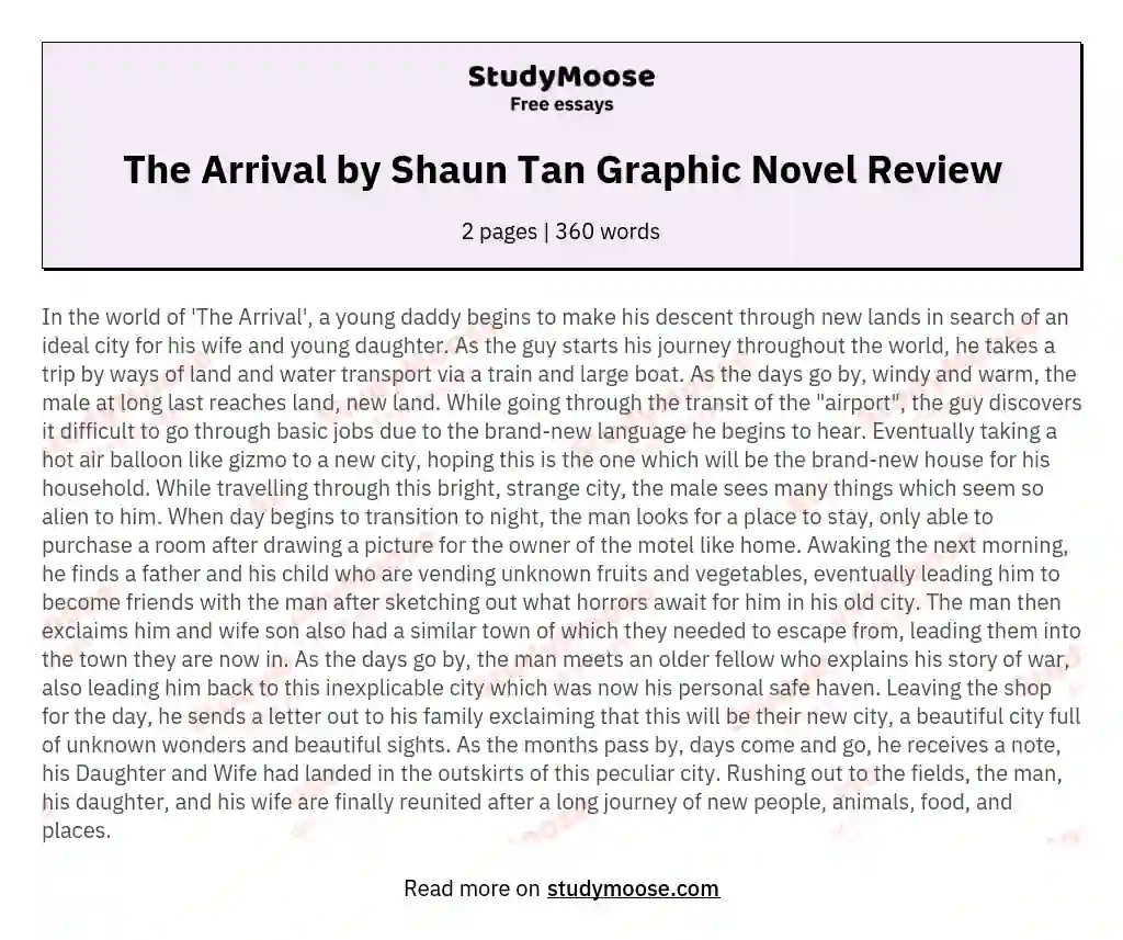 The Arrival by Shaun Tan Graphic Novel Review essay