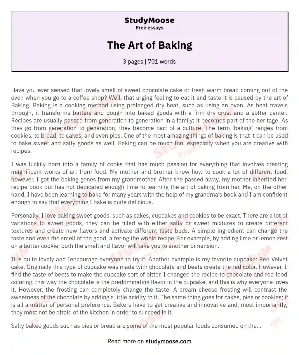 The Art of Baking essay