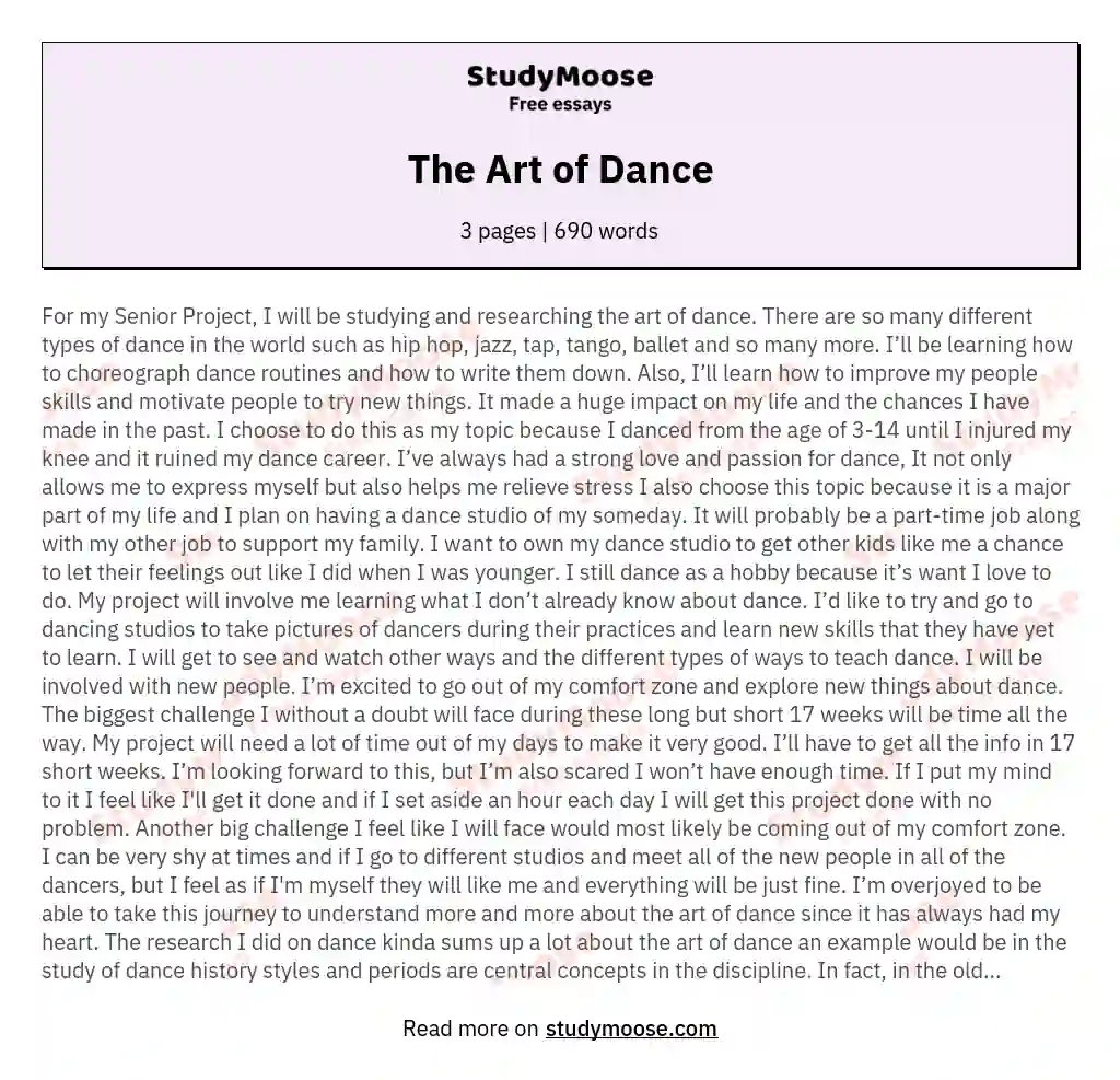 The Art of Dance essay