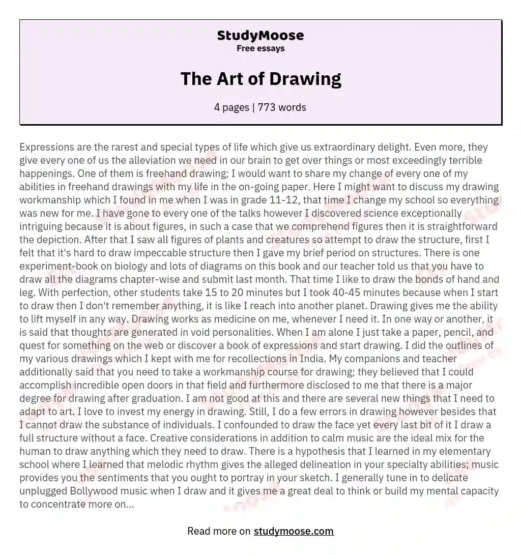 The Art of Drawing Free Essay Example