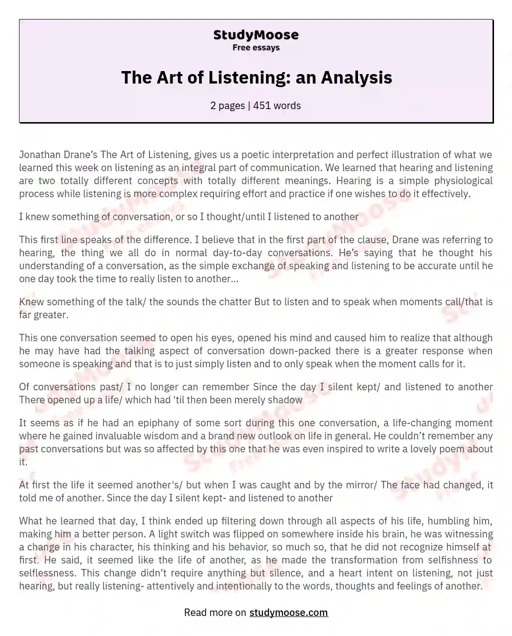 The Art of Listening: an Analysis essay