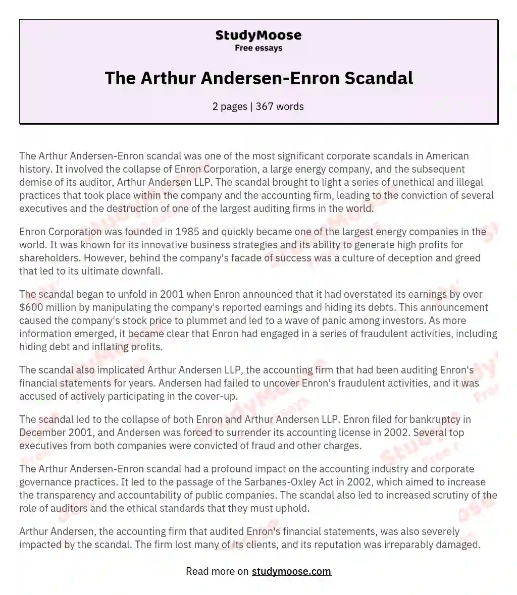 The Arthur Andersen-Enron Scandal essay