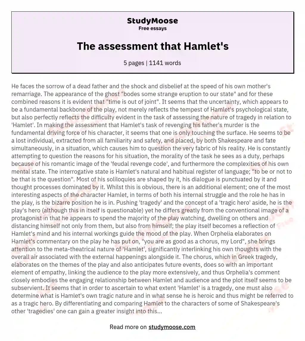 The assessment that Hamlet's essay