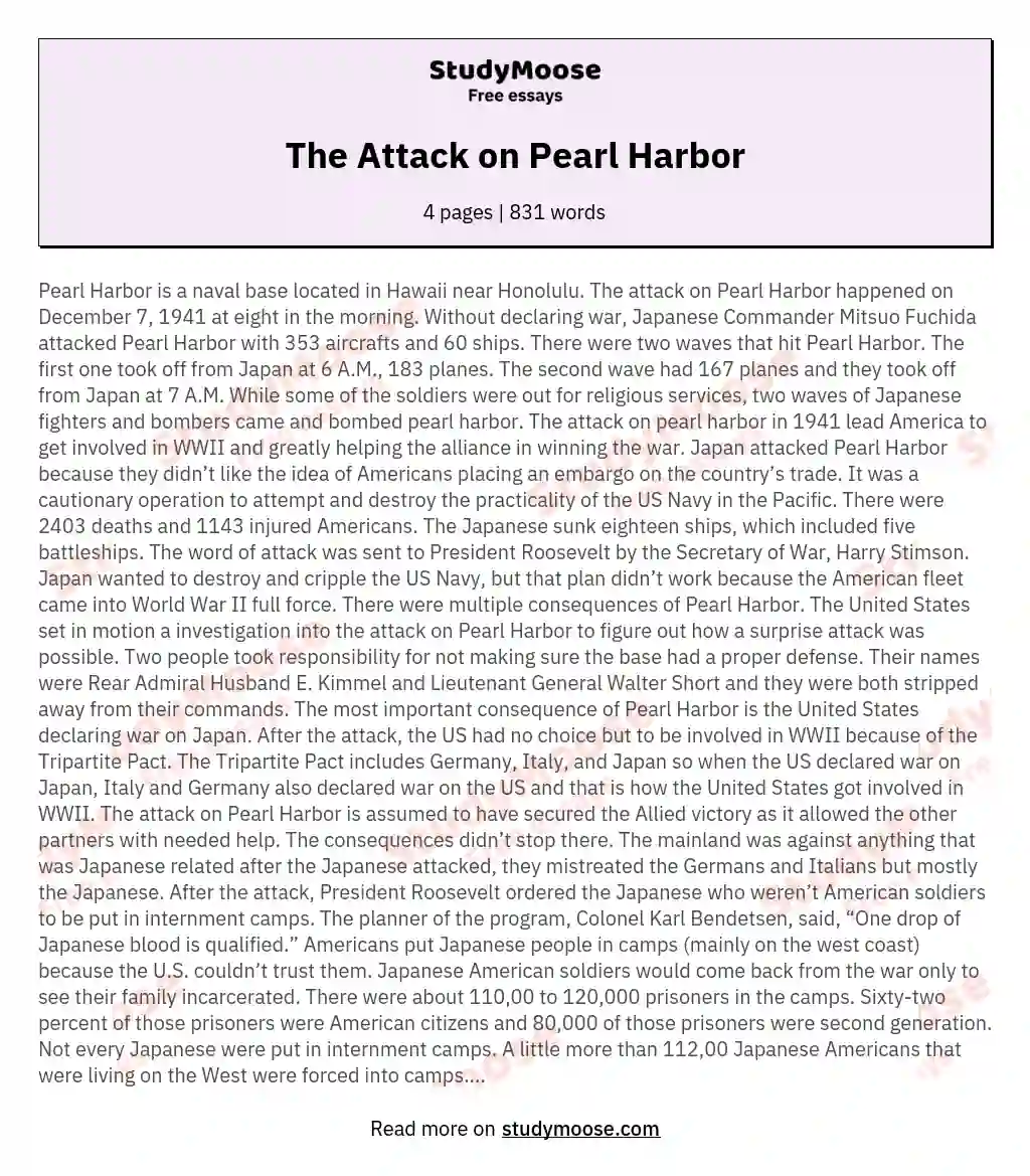 The Attack on Pearl Harbor essay