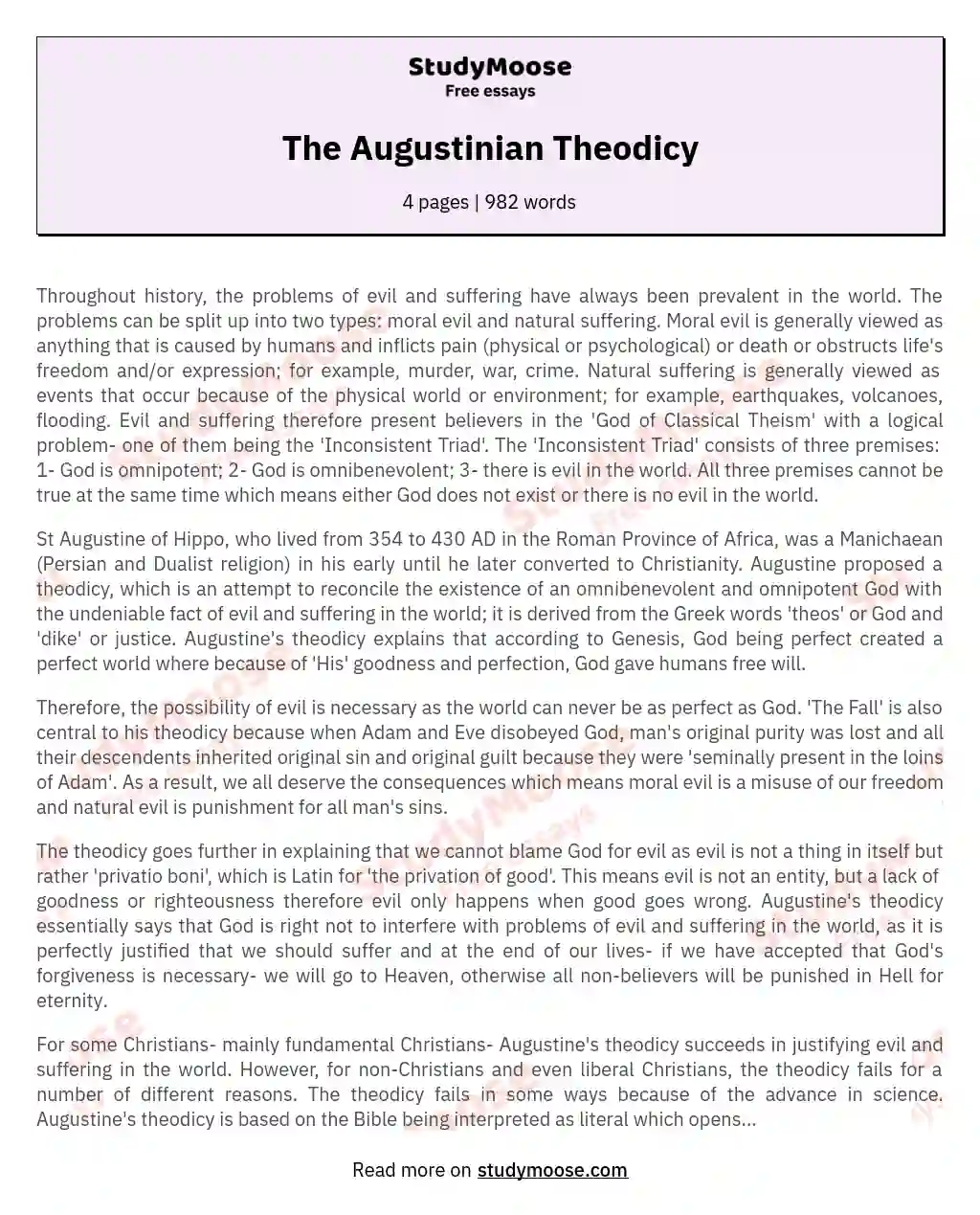 The Augustinian Theodicy essay