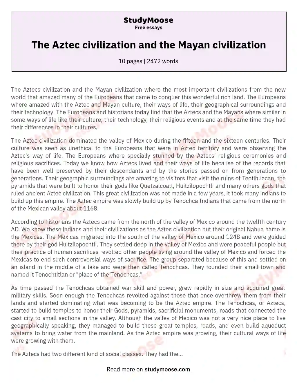 The Aztec Civilization: Culture, Technology, and Society essay