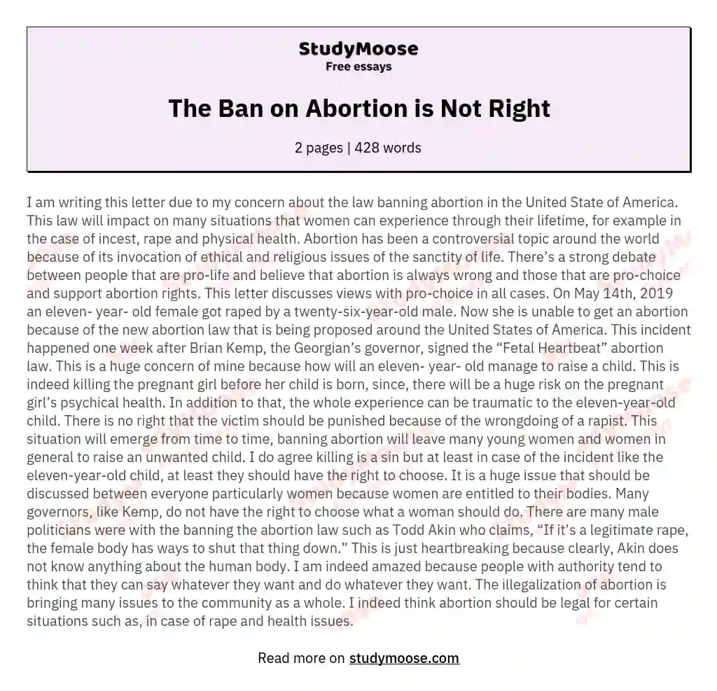 The Ban on Abortion is Not Right