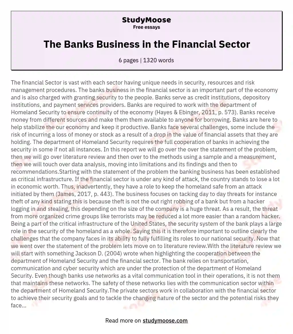 The Banks Business in the Financial Sector essay