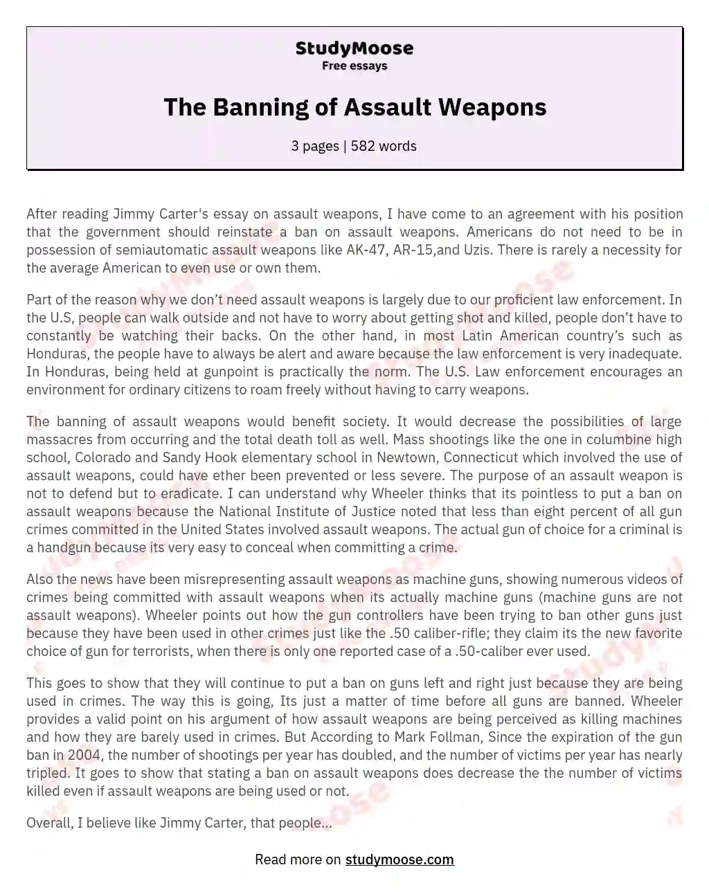 The Banning of Assault Weapons essay
