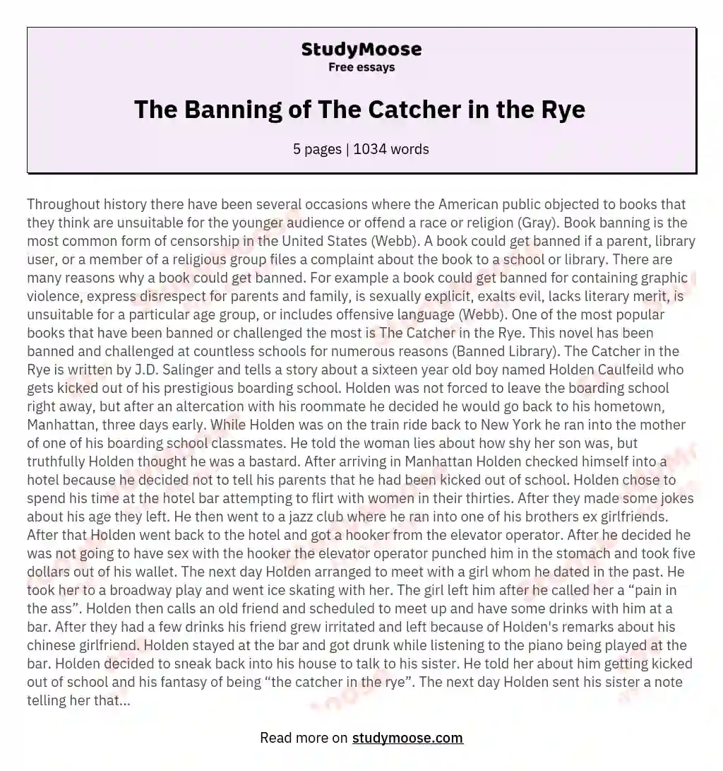 The Banning of The Catcher in the Rye  essay