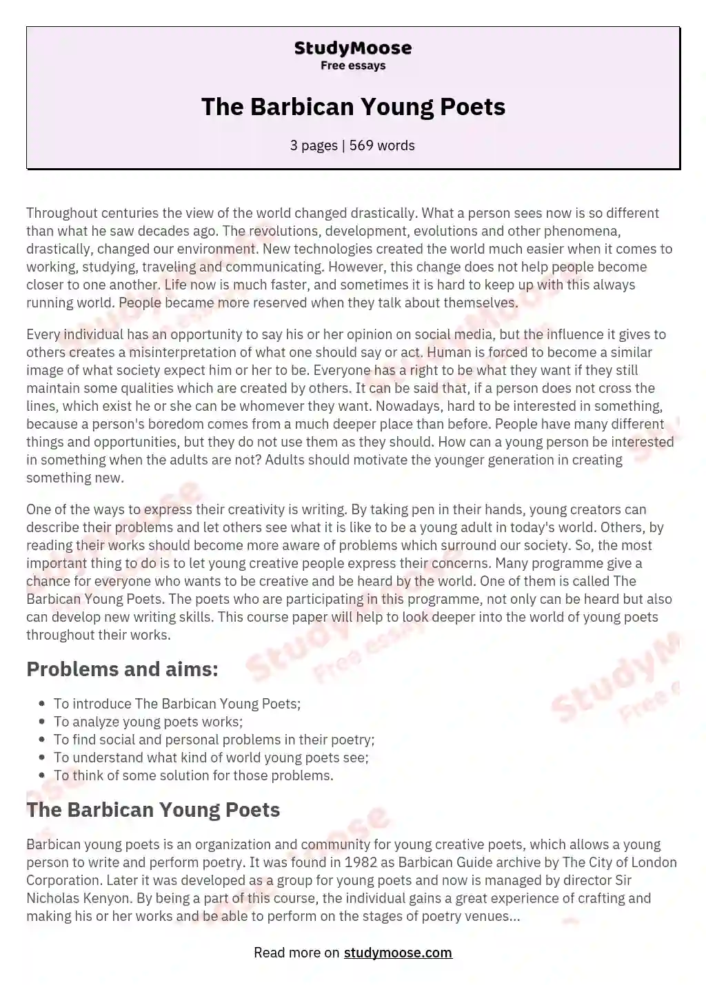 The Barbican Young Poets essay