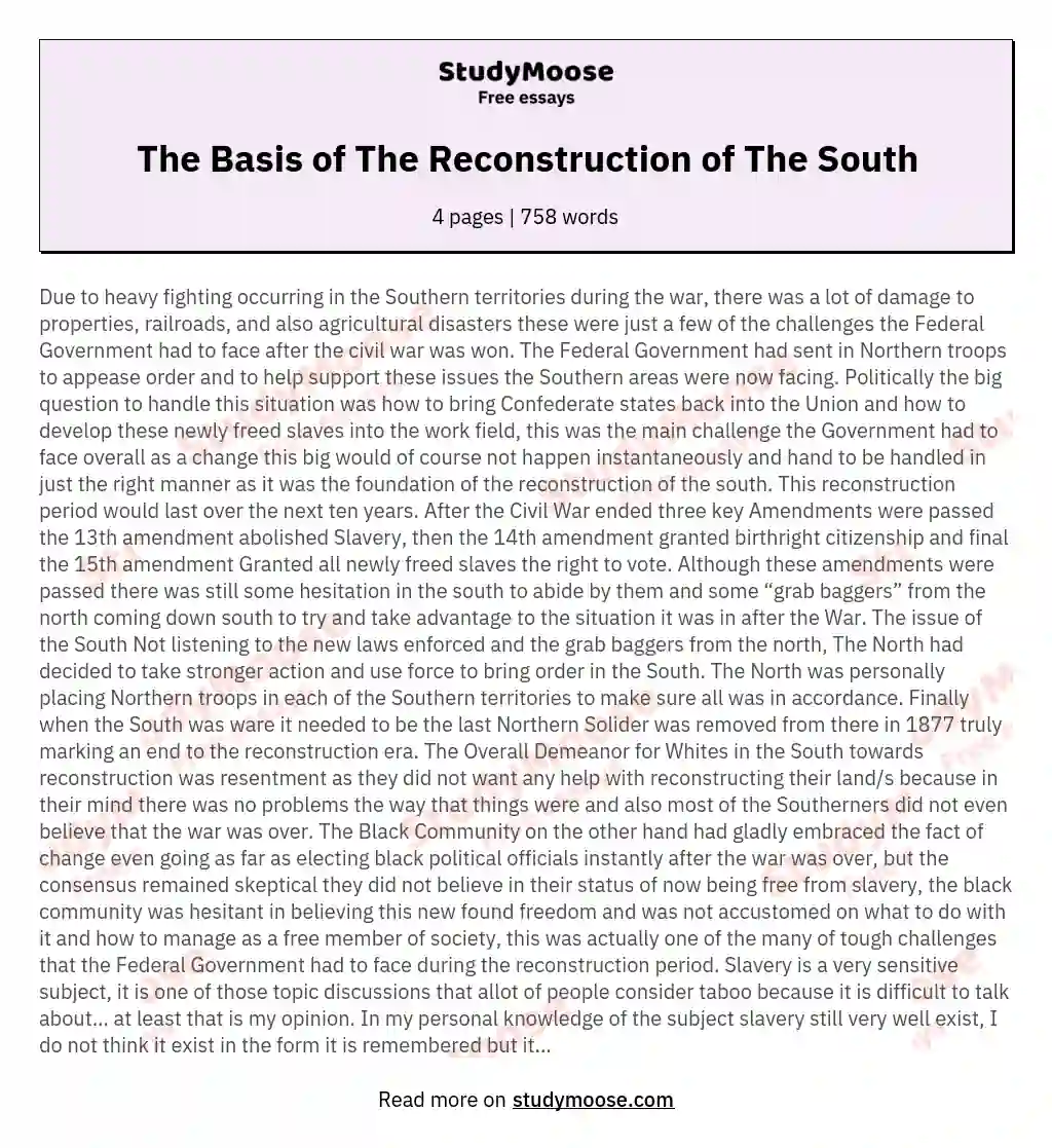 The Basis of The Reconstruction of The South essay