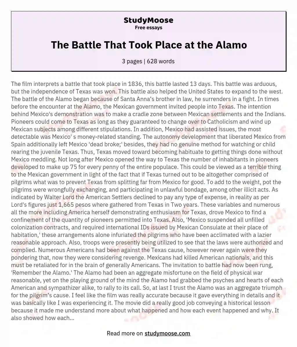 The Battle That Took Place at the Alamo essay