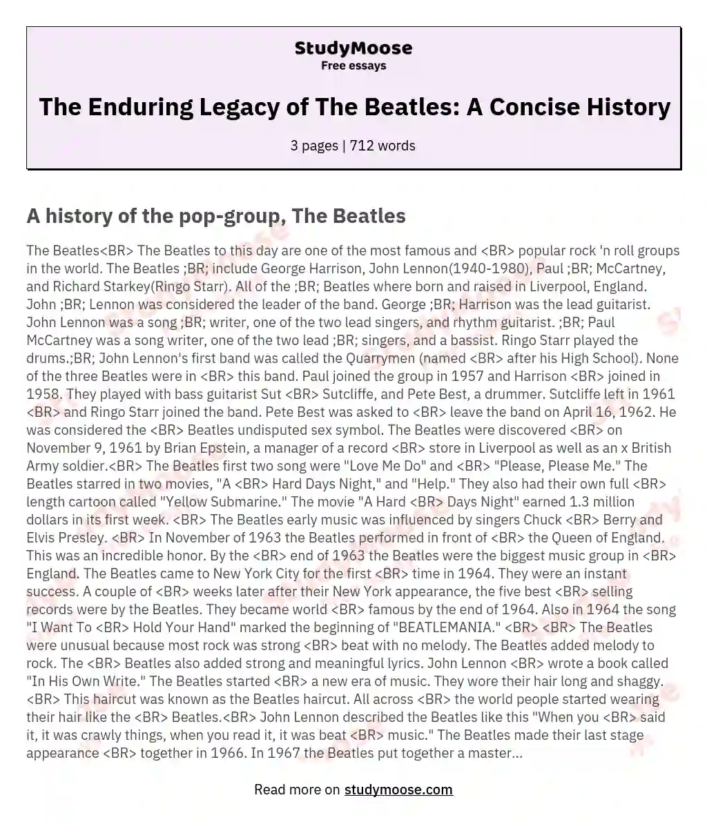 The Enduring Legacy of The Beatles: A Concise History essay