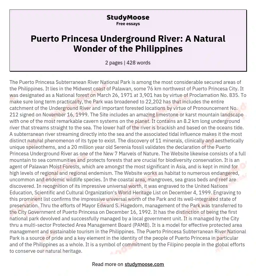 Puerto Princesa Underground River: A Natural Wonder of the Philippines essay