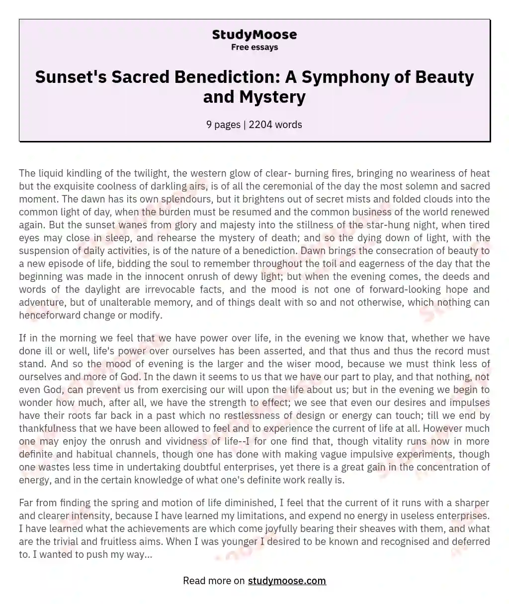 Sunset's Sacred Benediction: A Symphony of Beauty and Mystery essay