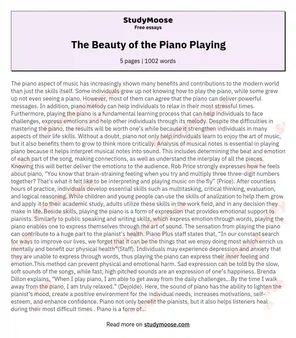 The Beauty of the Piano Playing essay