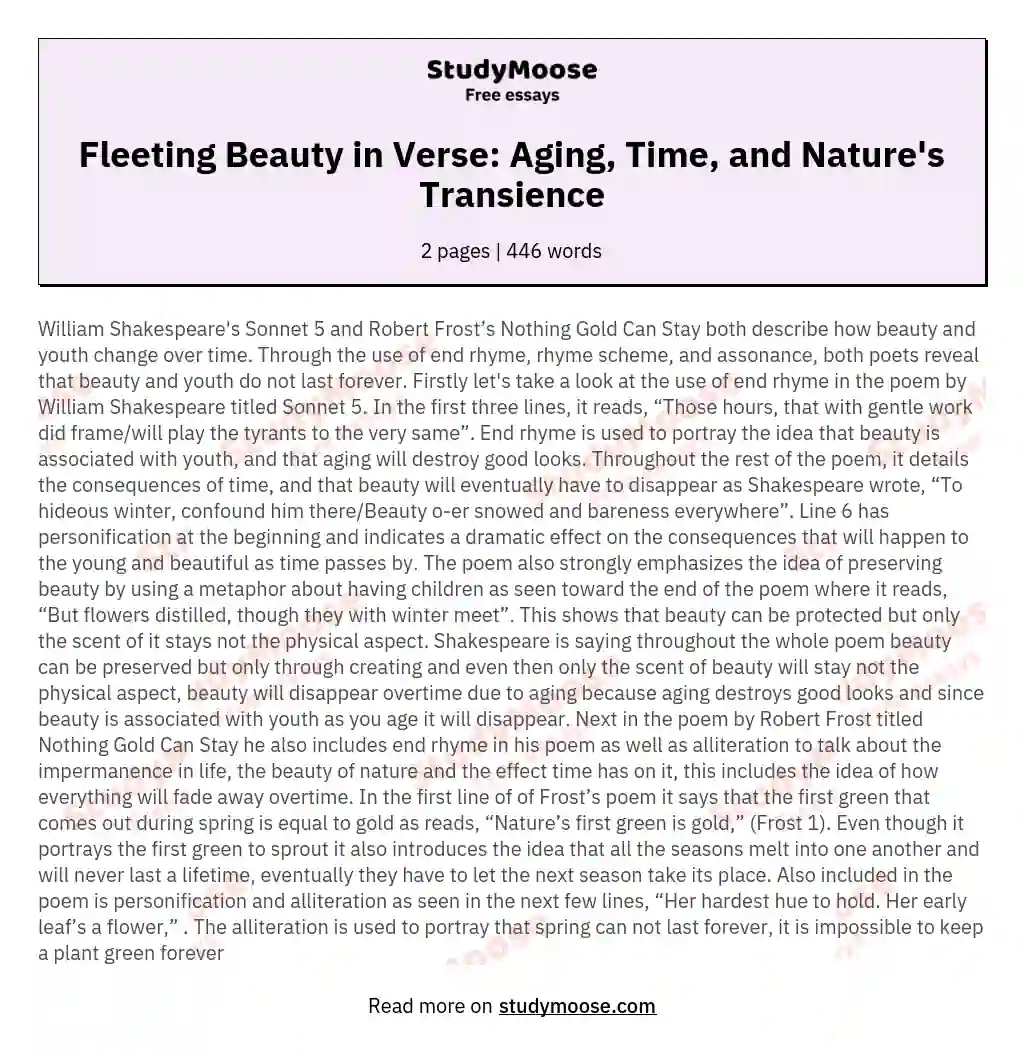 Fleeting Beauty in Verse: Aging, Time, and Nature's Transience essay