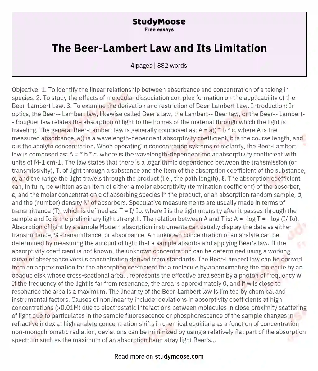 The Beer-Lambert Law and Its Limitation essay