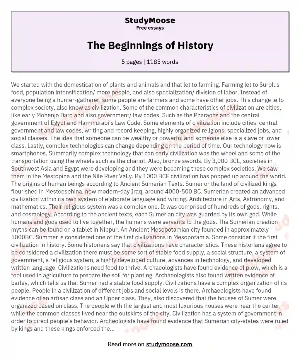 The Beginnings of History essay