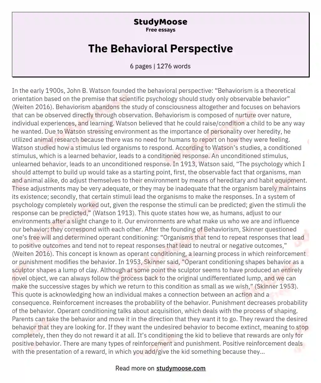 behavioral perspective essay