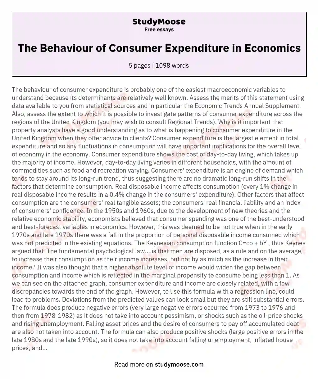 The Behaviour of Consumer Expenditure in Economics
