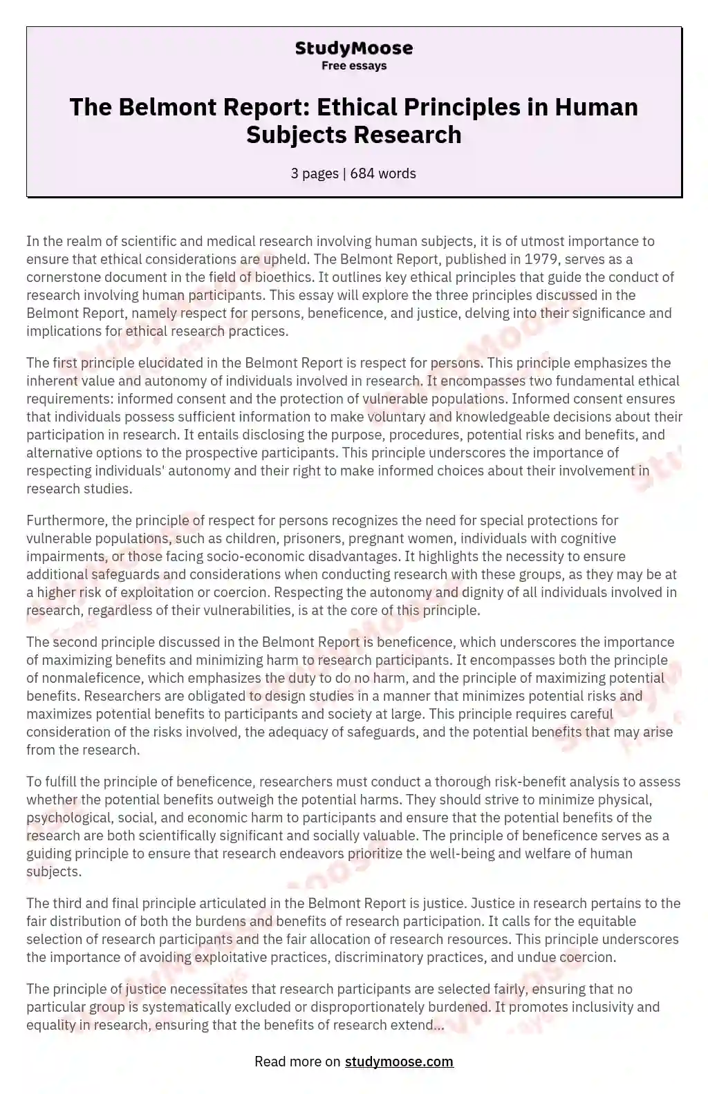 The Belmont Report Ethical Principles In Human Subjects Research Free 