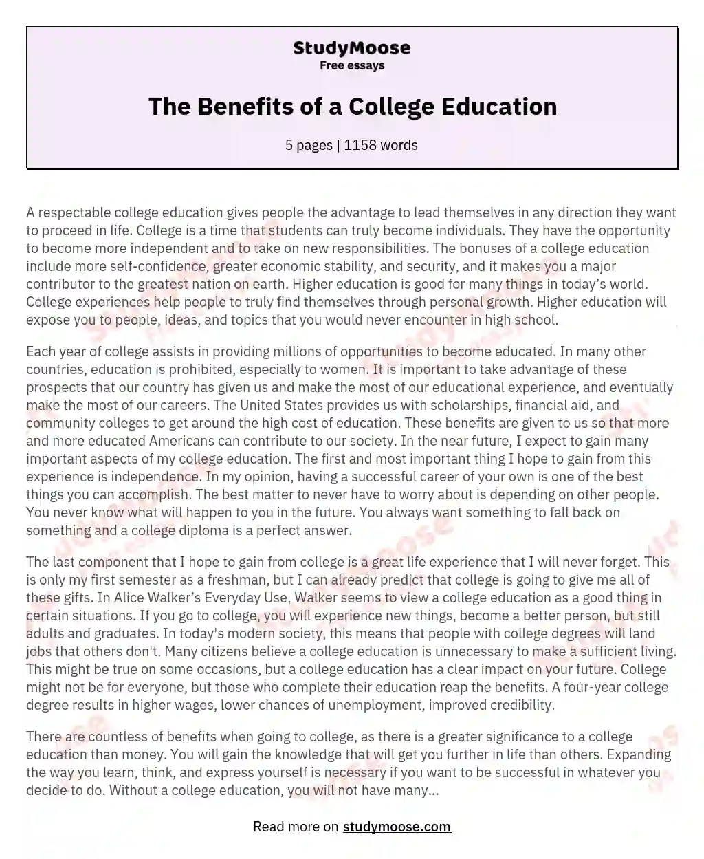 benefits of college education essay