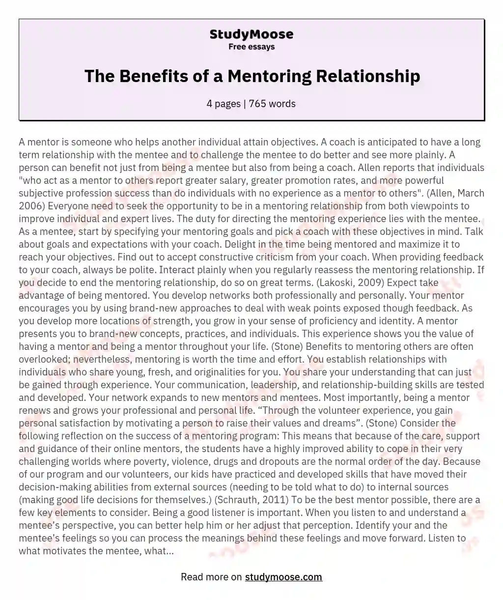The Benefits of a Mentoring Relationship essay