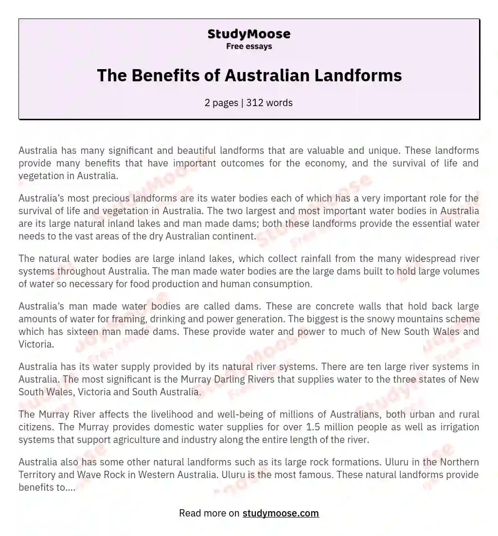 The Benefits of Australian Landforms essay