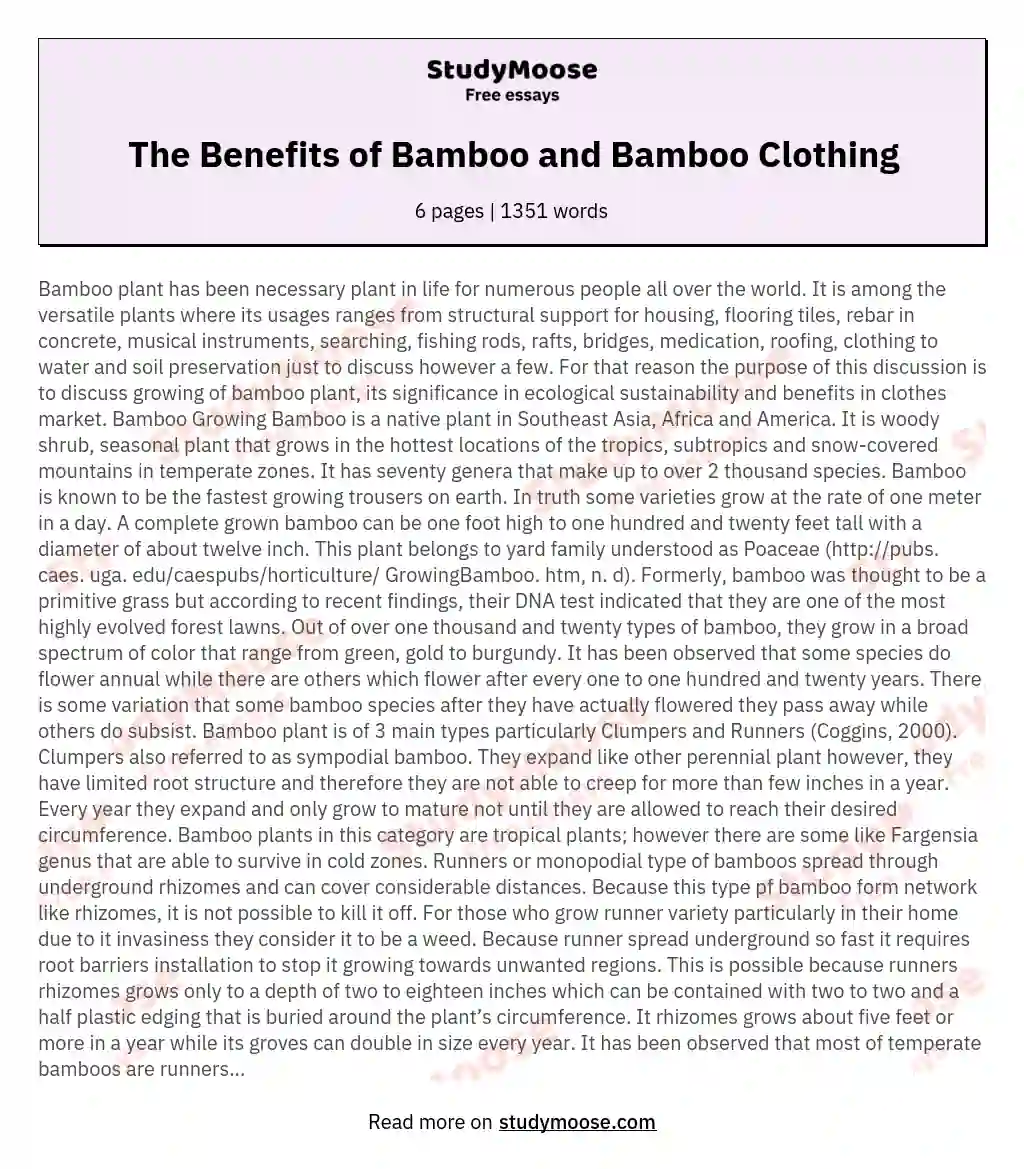 The Benefits of Bamboo and Bamboo Clothing essay
