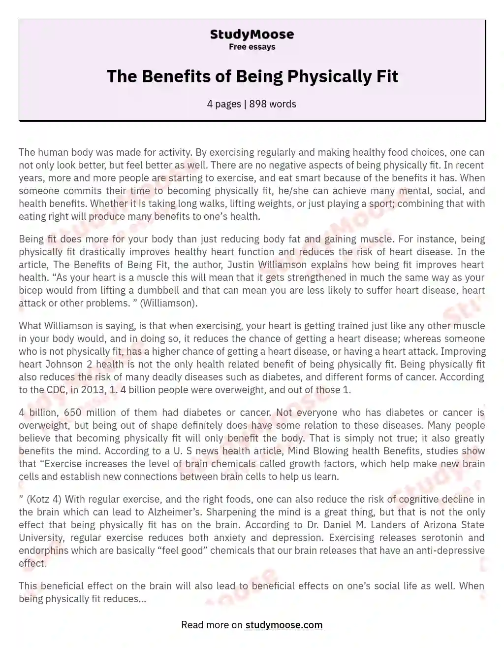 The Benefits of Being Physically Fit essay