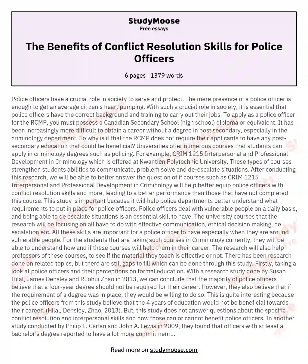 The Benefits of Conflict Resolution Skills for Police Officers
