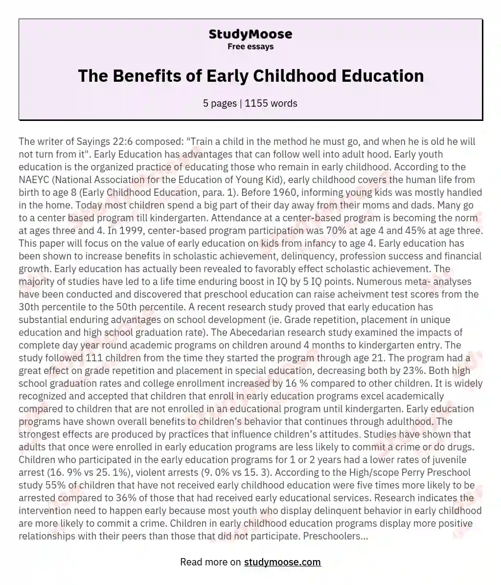 The Benefits of Early Childhood Education essay
