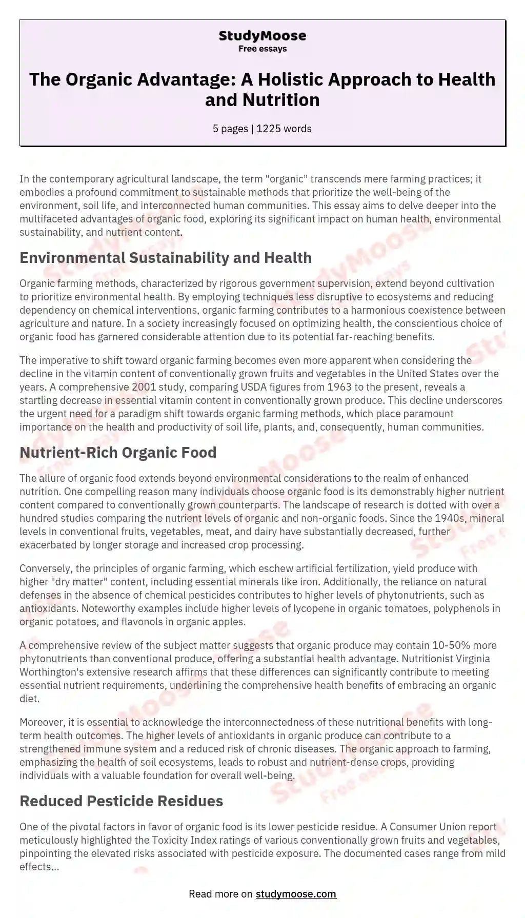 The Organic Advantage: A Holistic Approach to Health and Nutrition essay