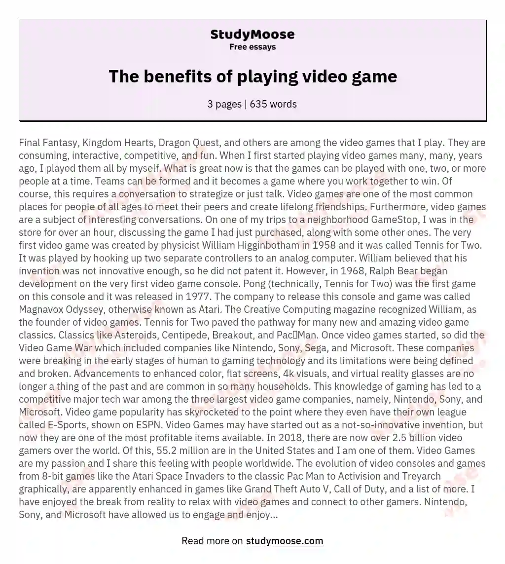 benefit of playing video games essay