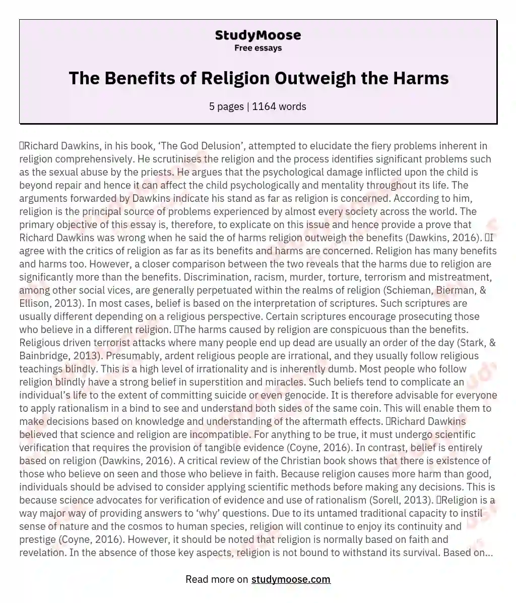 The Benefits of Religion Outweigh the Harms essay