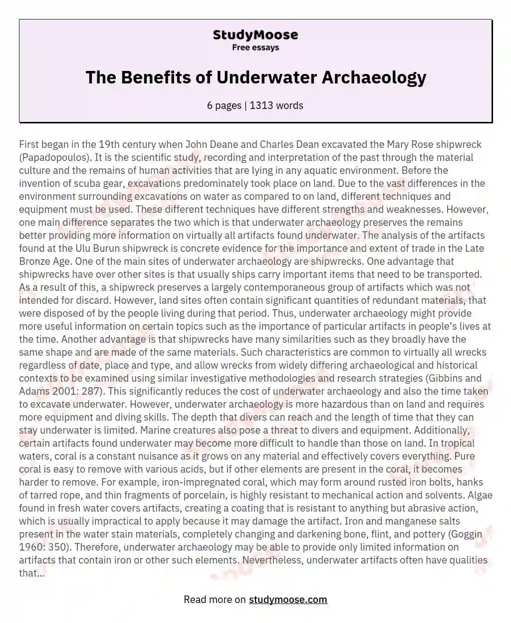 The Benefits of Underwater Archaeology