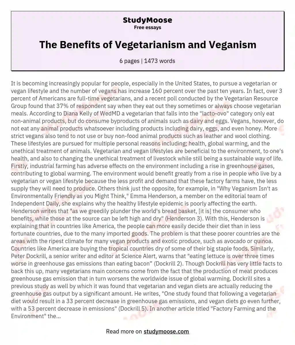 The Benefits of Vegetarianism and Veganism essay