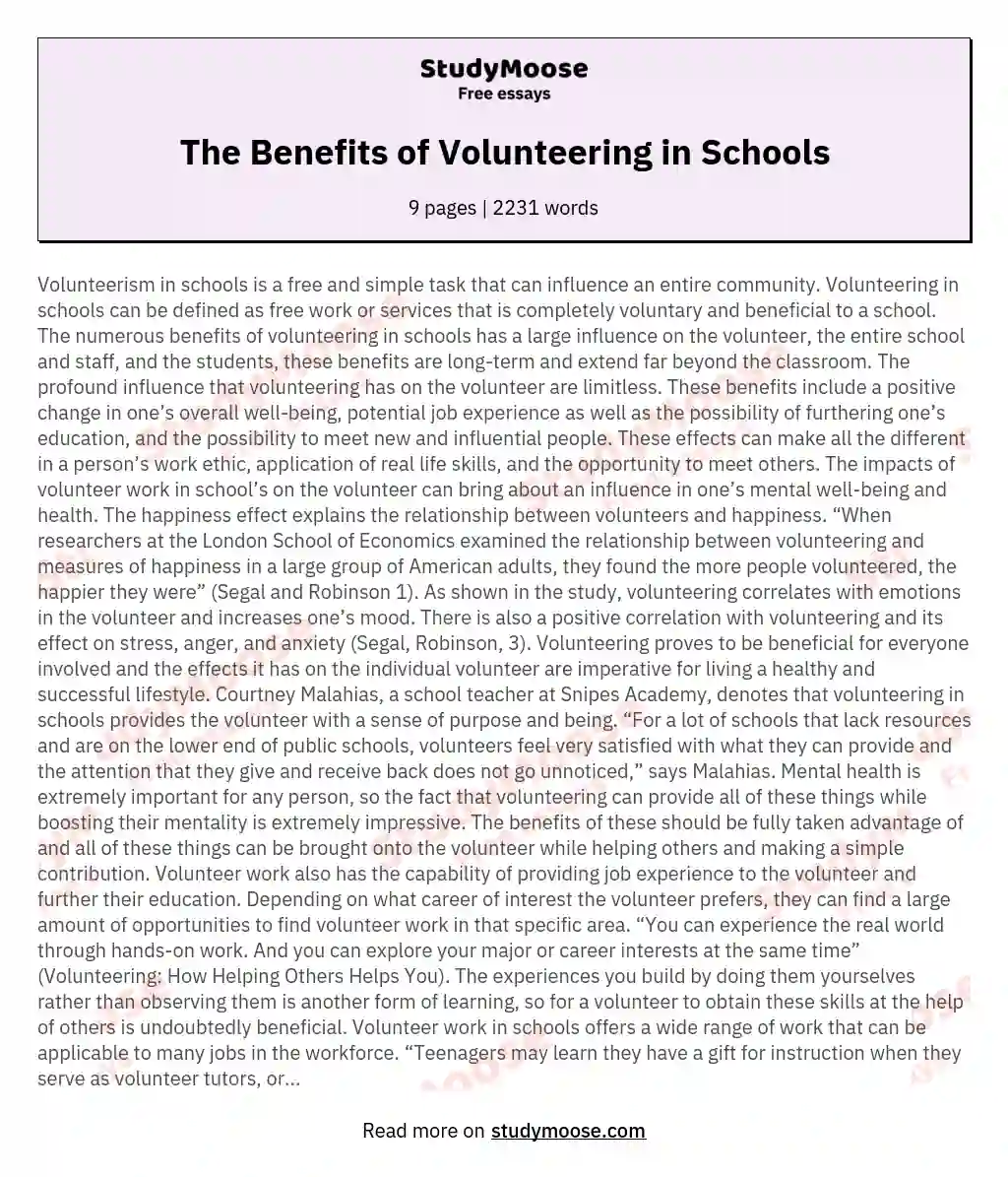 The Benefits of Volunteering in Schools essay